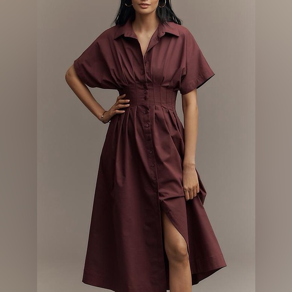 Anthropologie Dresses & Skirts - NWT Anthropologie Midi Shirt Dress Tobie Plum Pleat Preppy Retro size XL